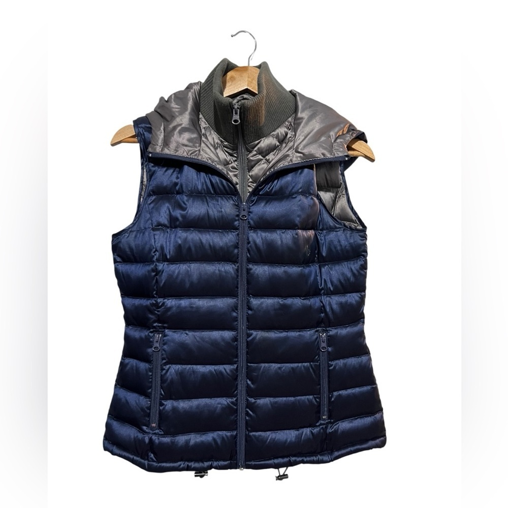 Bernardo Goose Down Hooded Packable Puffer Vest Women's Small Blue Grey